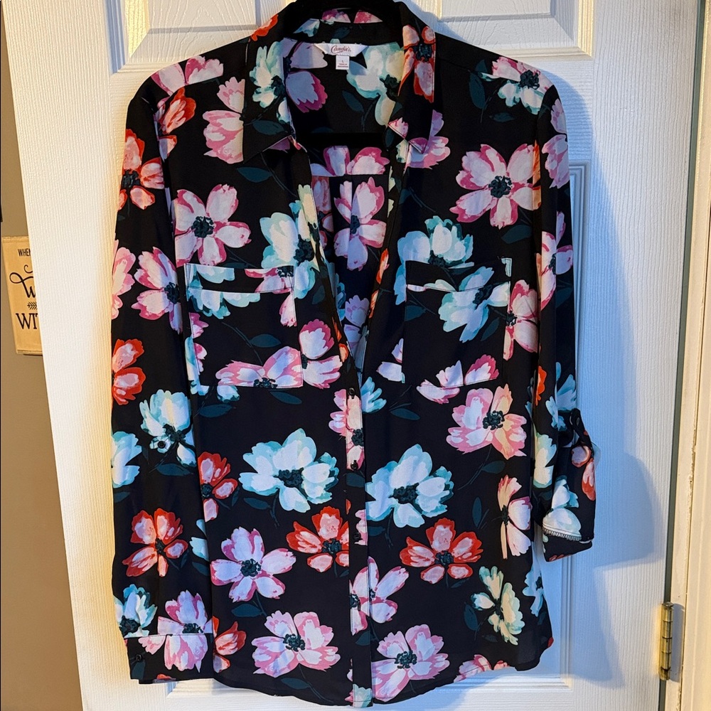 Candie's Black Floral Button Down Shirt